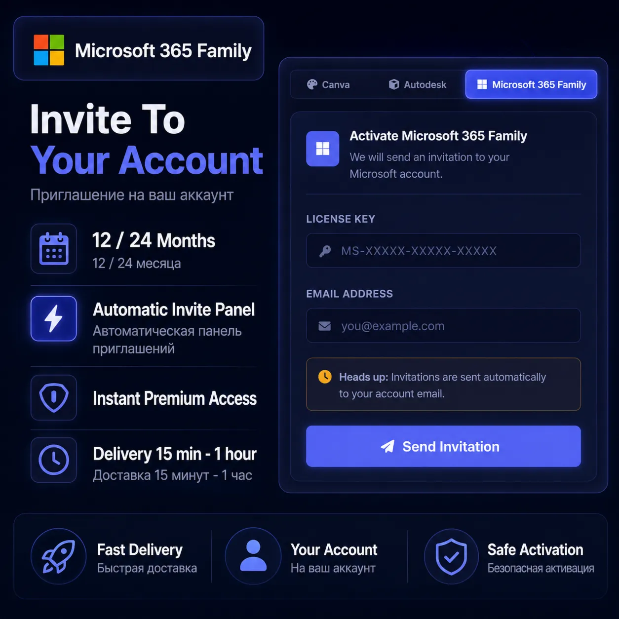 Microsoft 365 Family на ваш аккаунт 12-24 месяца Premium