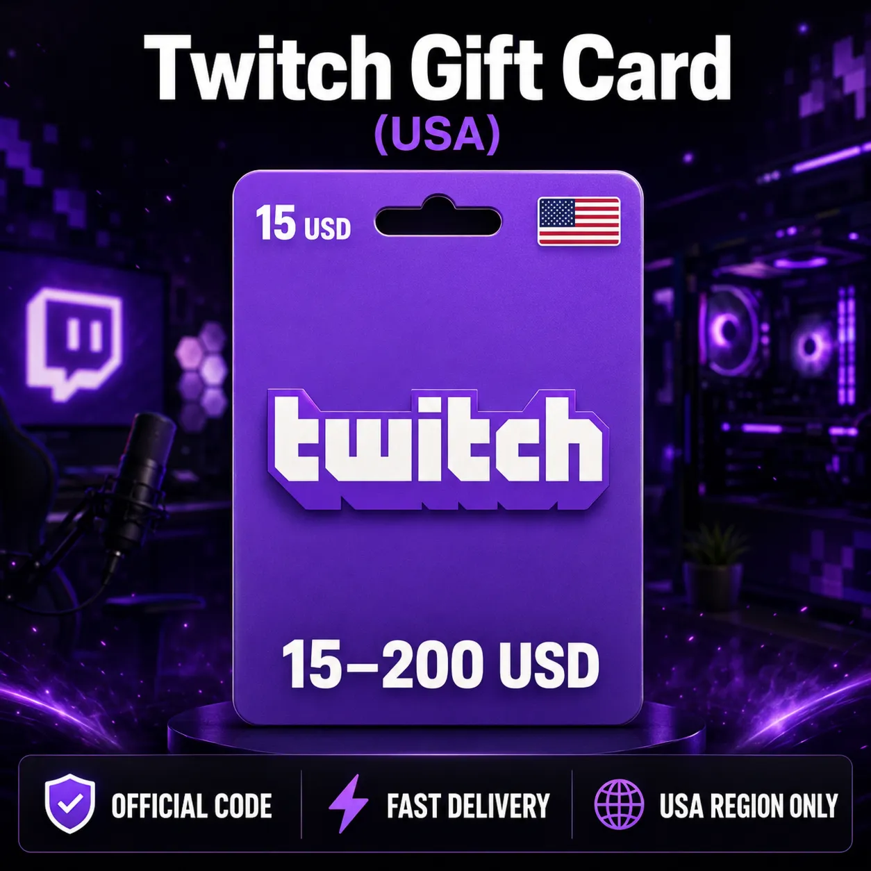 Twitch Gift Card (США) 15–200 USD | Код пополнения