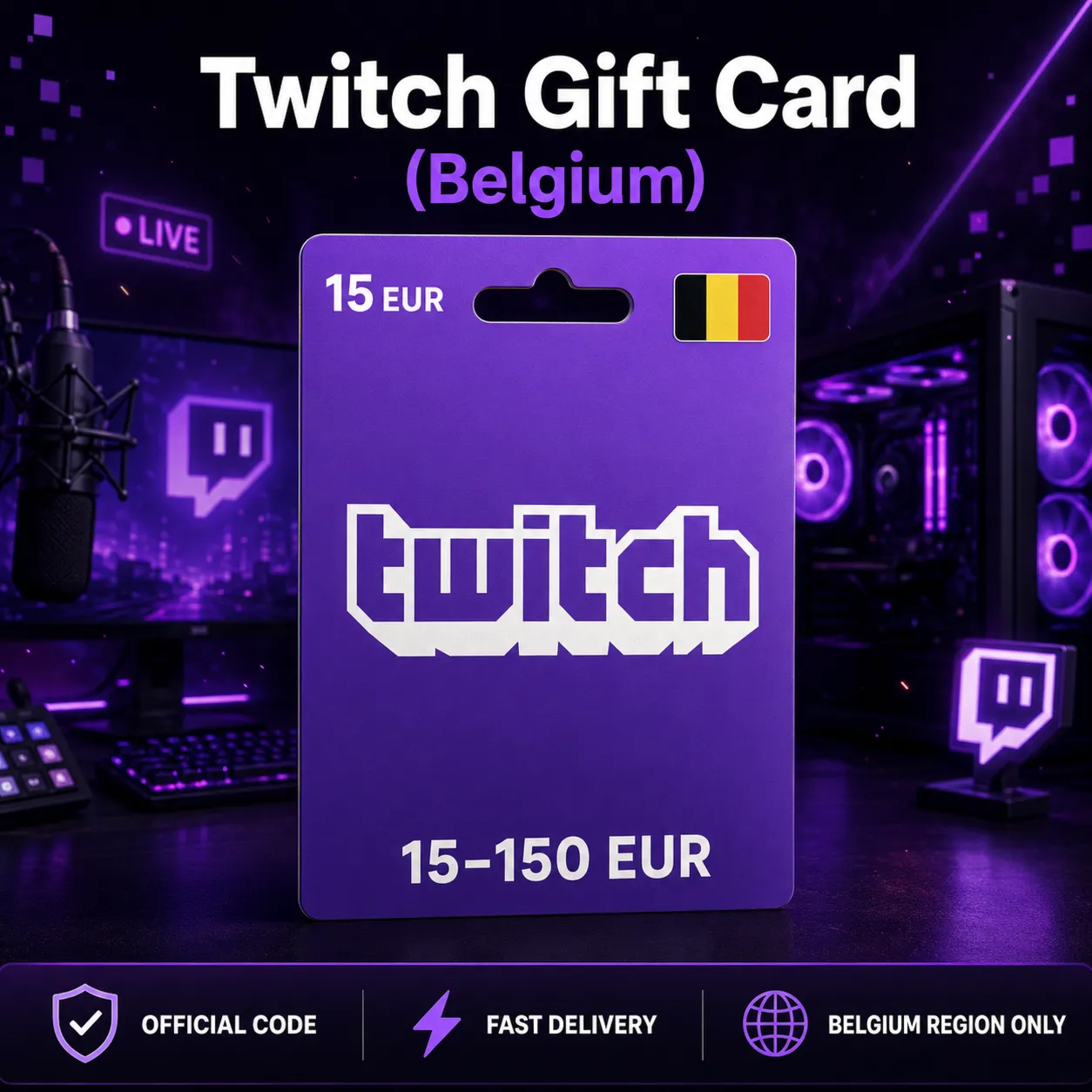 Twitch Gift Card (Бельгия) 15–150 EUR | Код пополнения