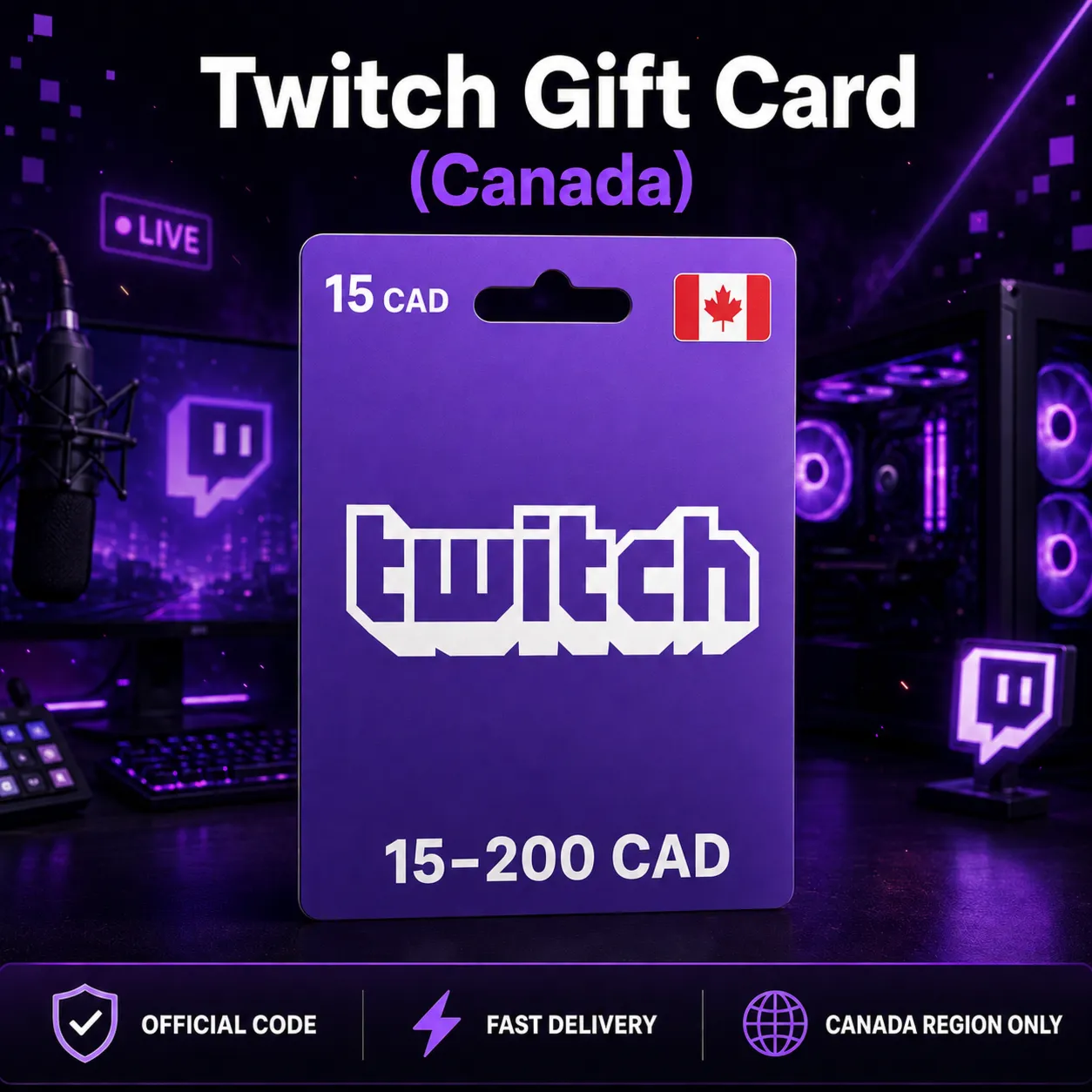 Twitch Gift Card (Канада) 15–200 CAD | Код пополнения