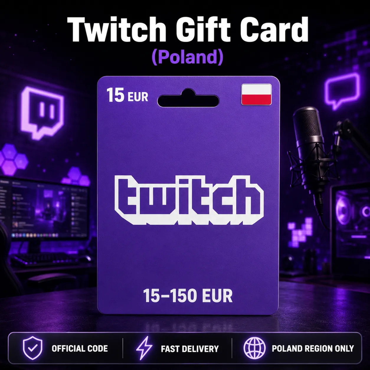 Twitch Gift Card (Польша) 15–150 EUR | Код пополнения