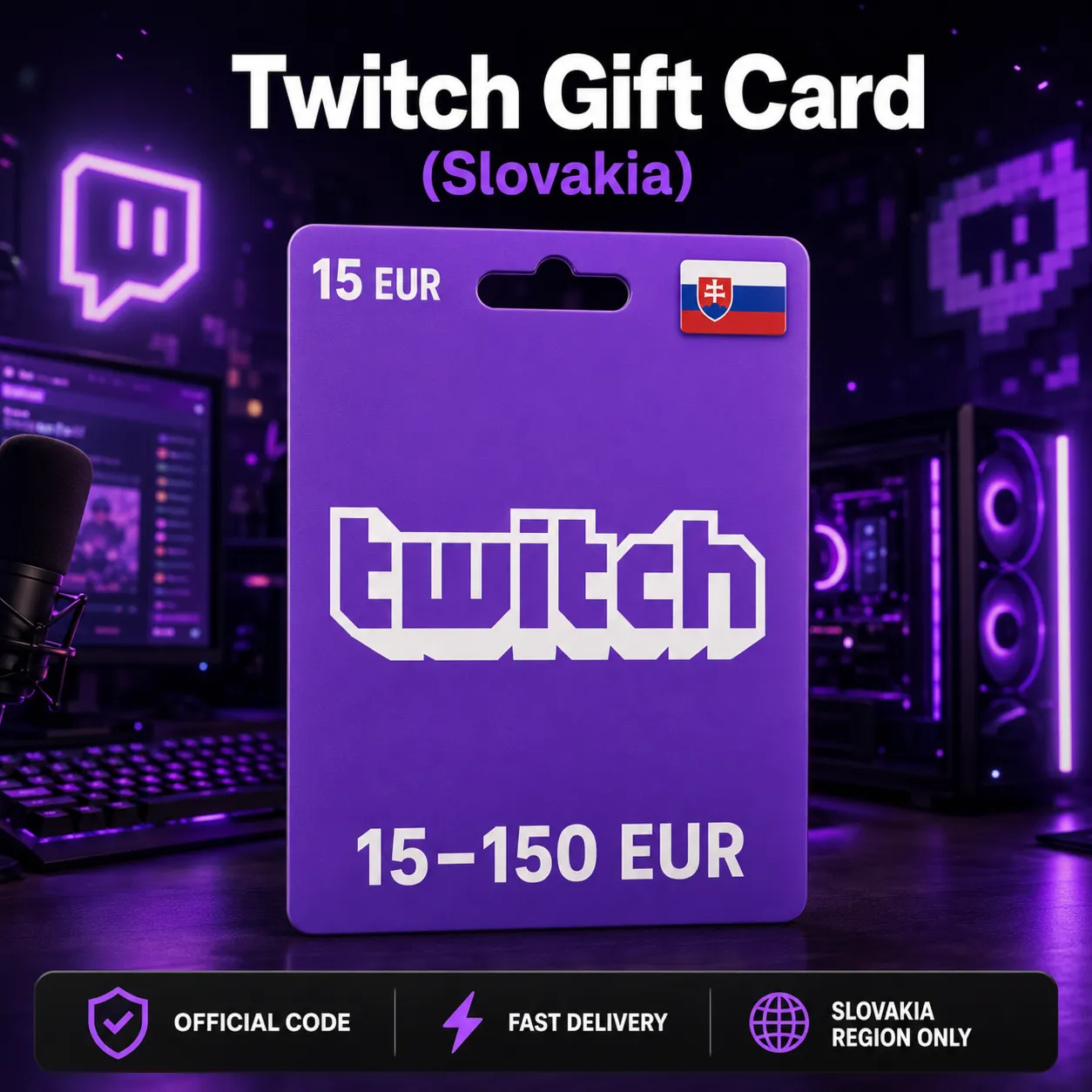 Twitch Gift Card (Словакия) 15–150 EUR | Код пополнения