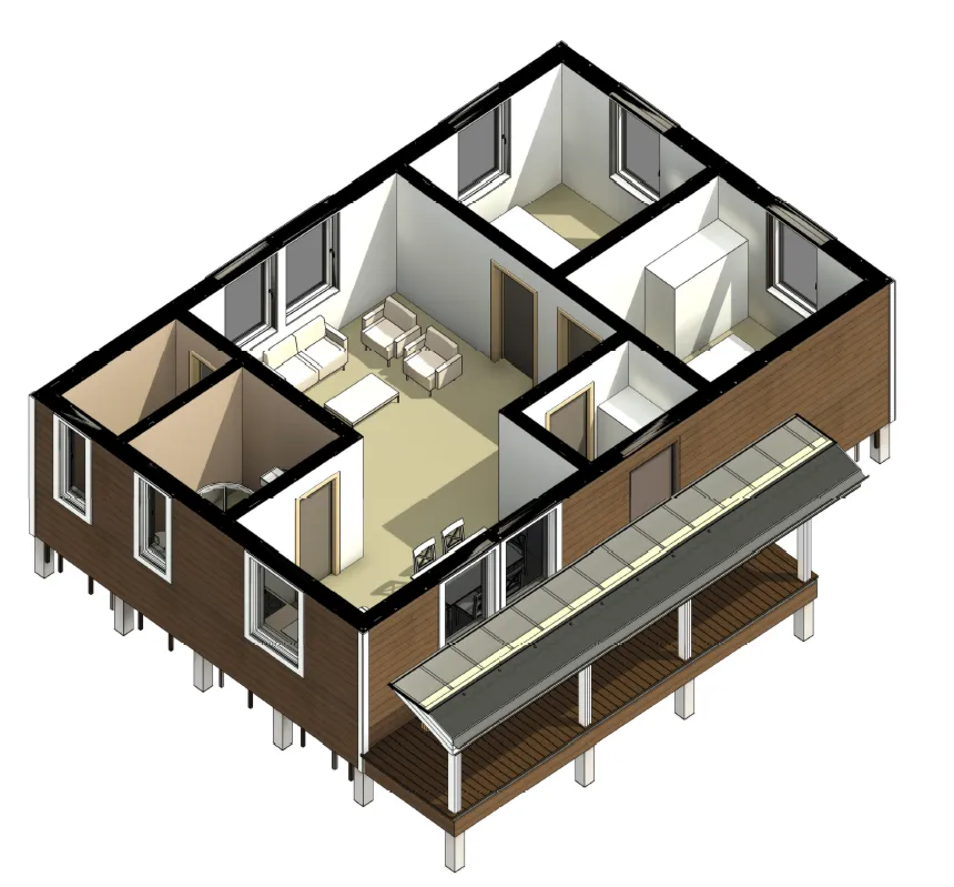 FH-10 — каркасный дом 96,1 м², 2 спальни, сауна и терраса