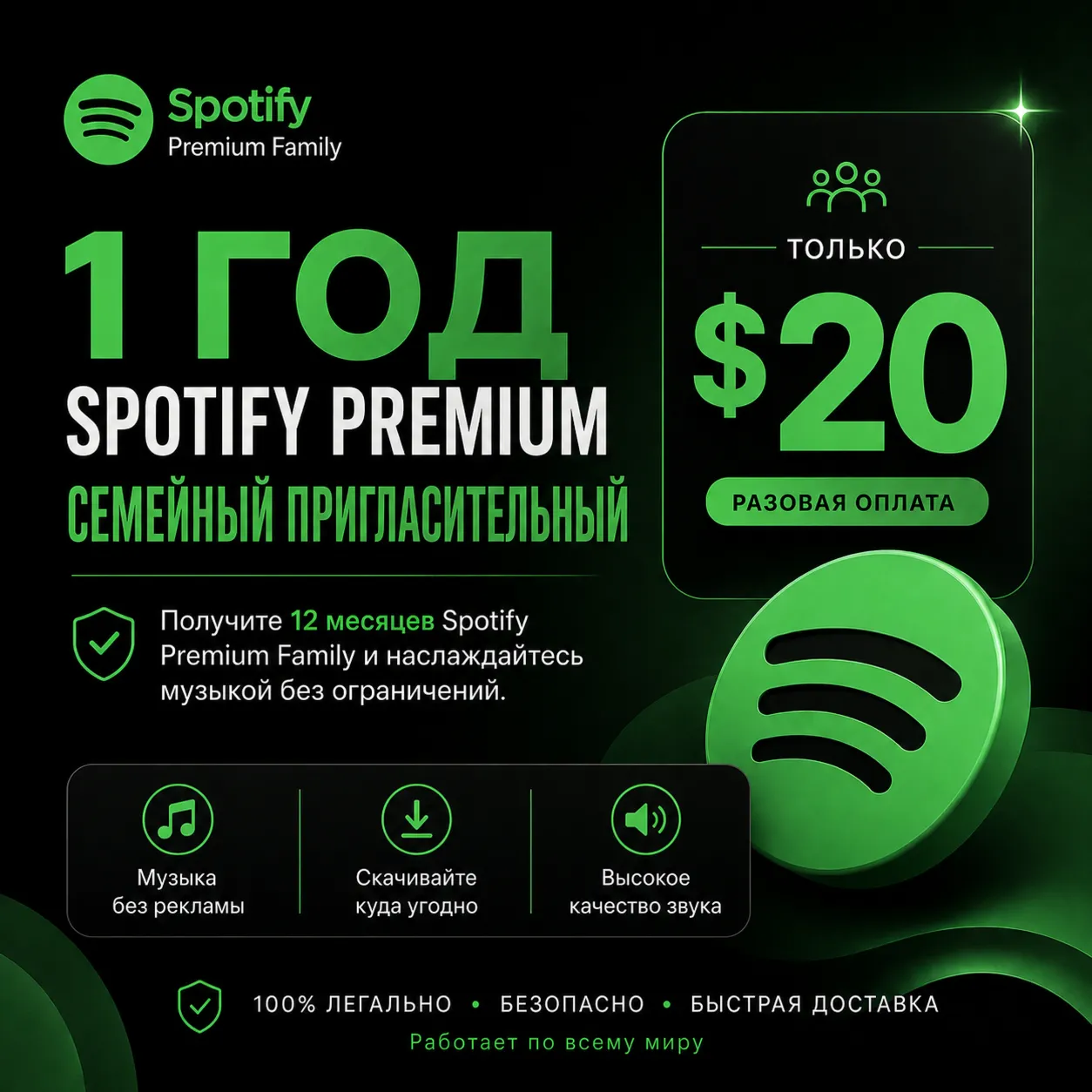 Приглашение на Spotify Premium Family | 12 месяцев (1 год)