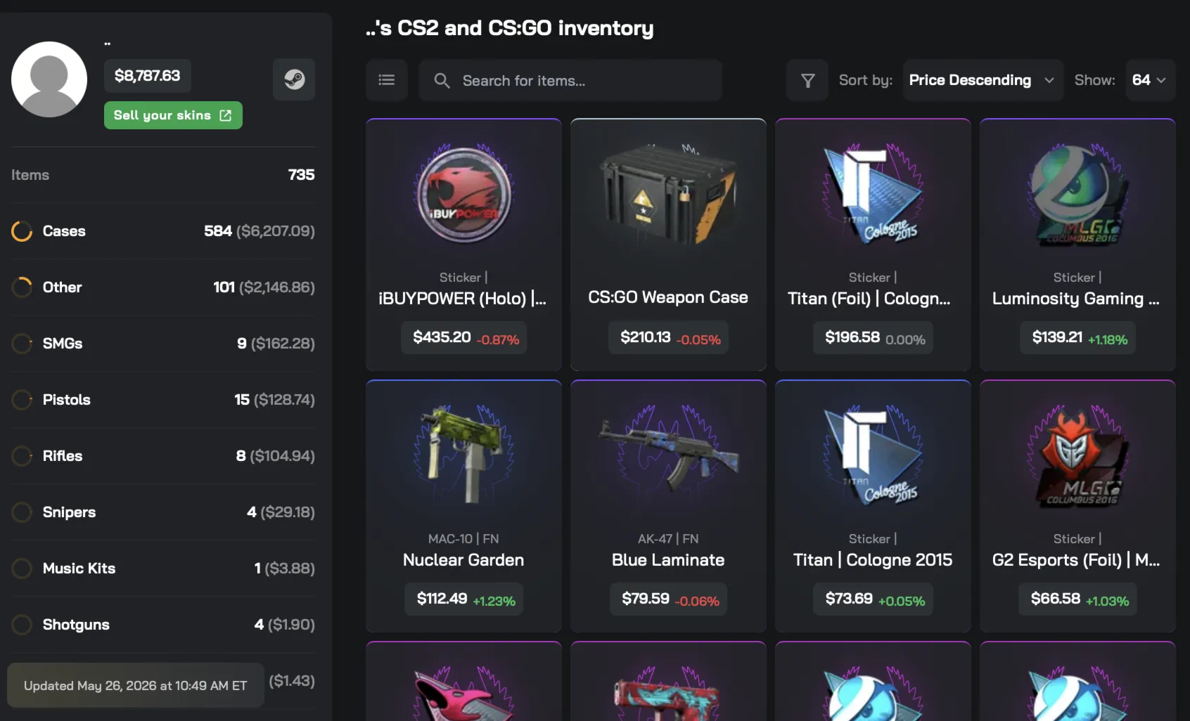 Автовыдача • CS 2 • Инвентарь $8,787.63 • Полный доступ • VAC