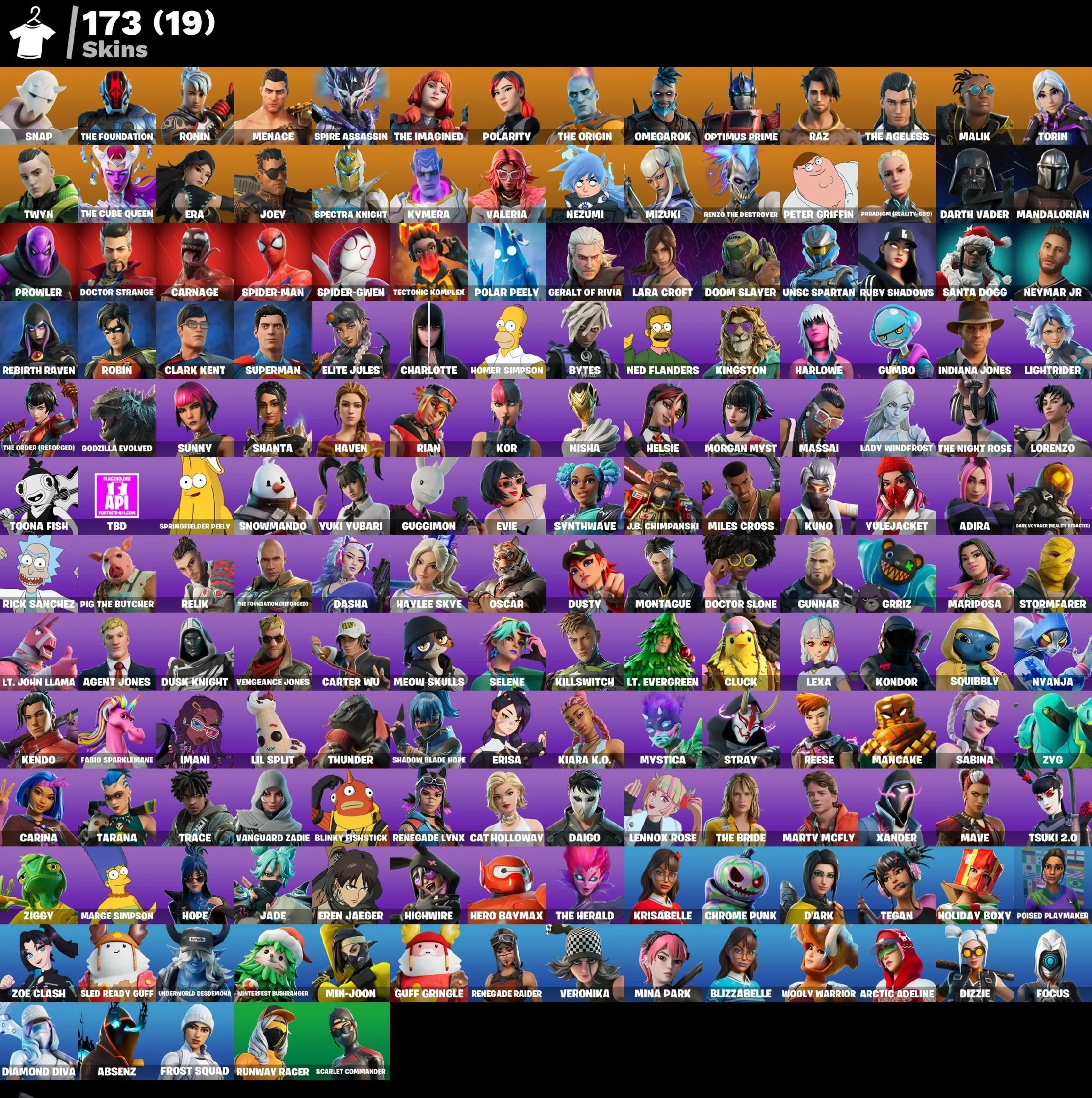 Мгновенный доступ • FN (все платформы) • 173 skins • 1850 VB • Полный доступ