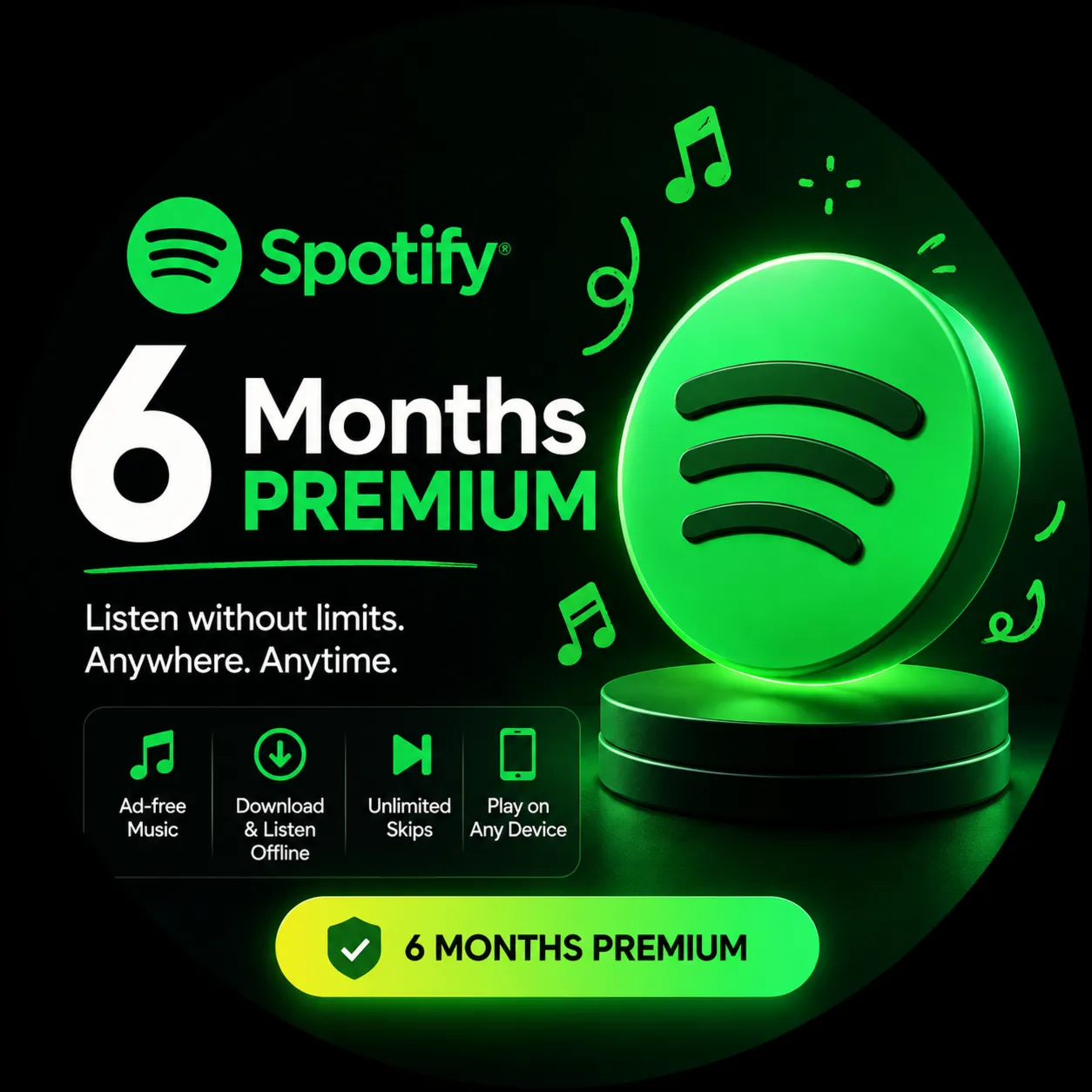 Spotify 6 месяцев Премиум Индивидуальный