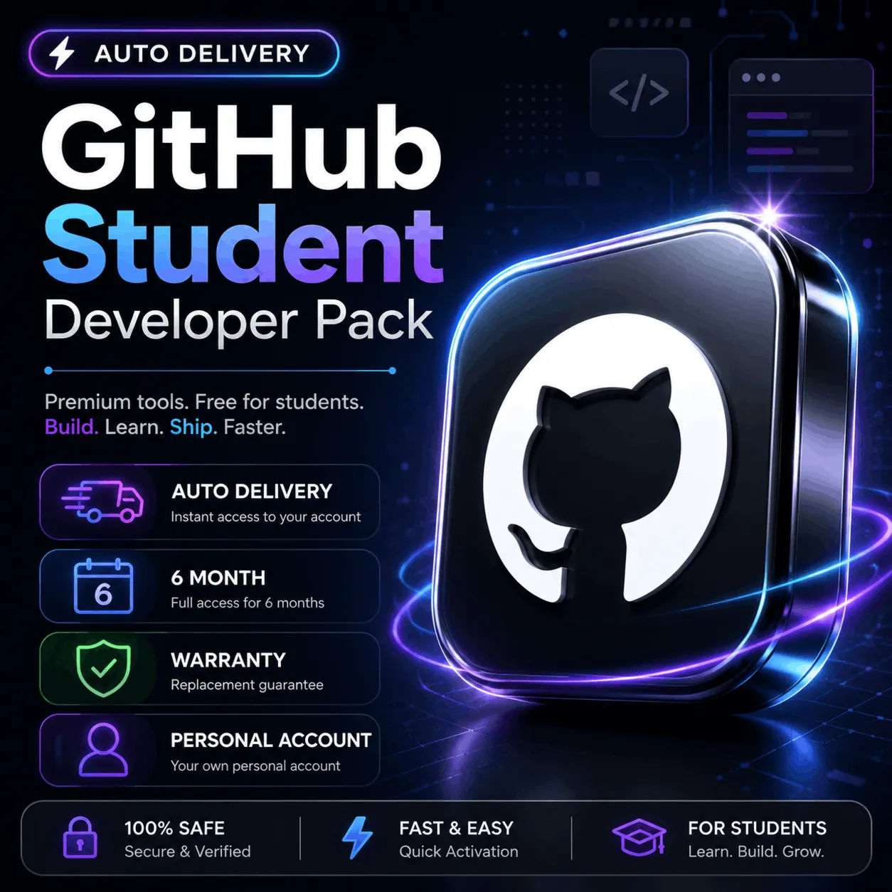 [АВТОМАТИЧЕСКАЯ ПОСТАВКА] GitHub Student Developer Pack | 6 месяцев