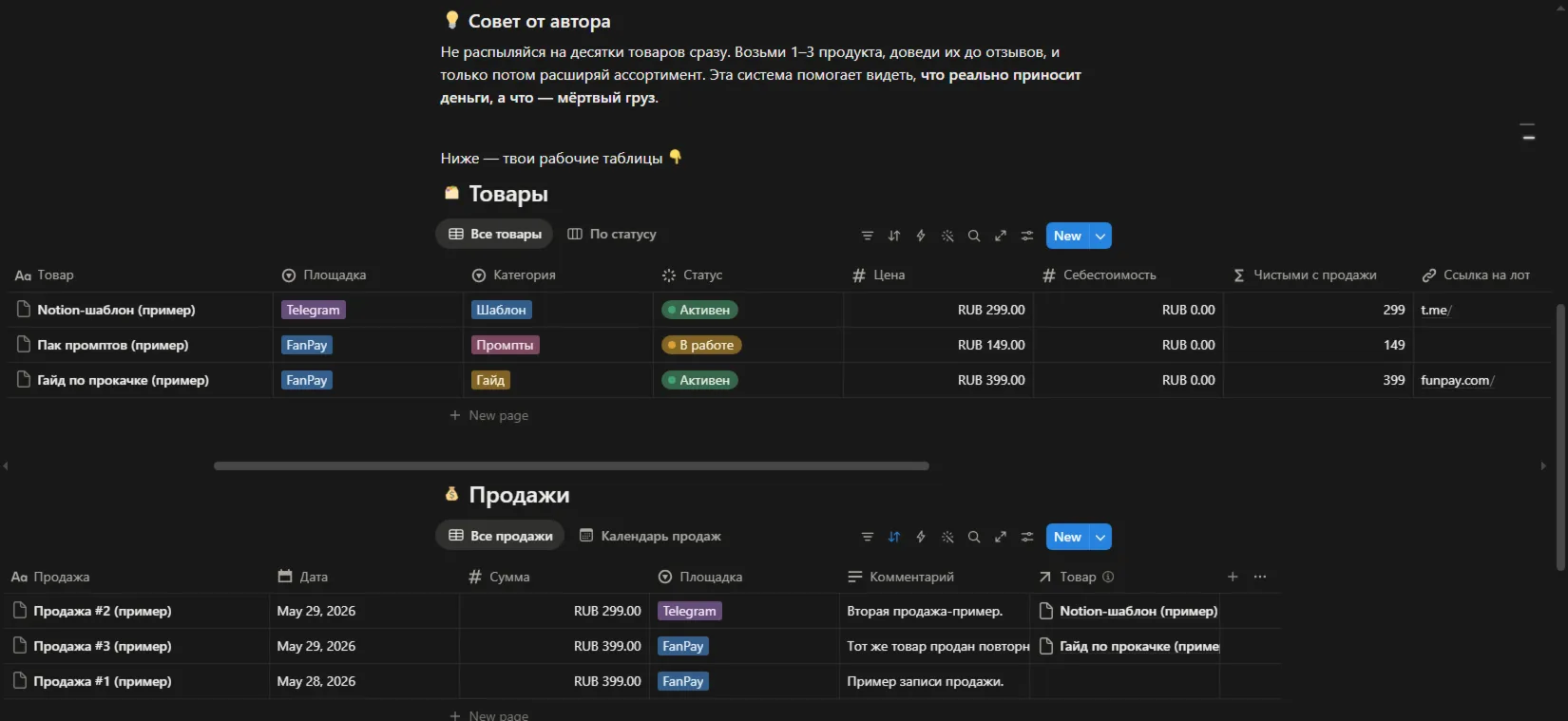 Система учёта продаж цифровых товаров 2026 Notion и Google Sheets