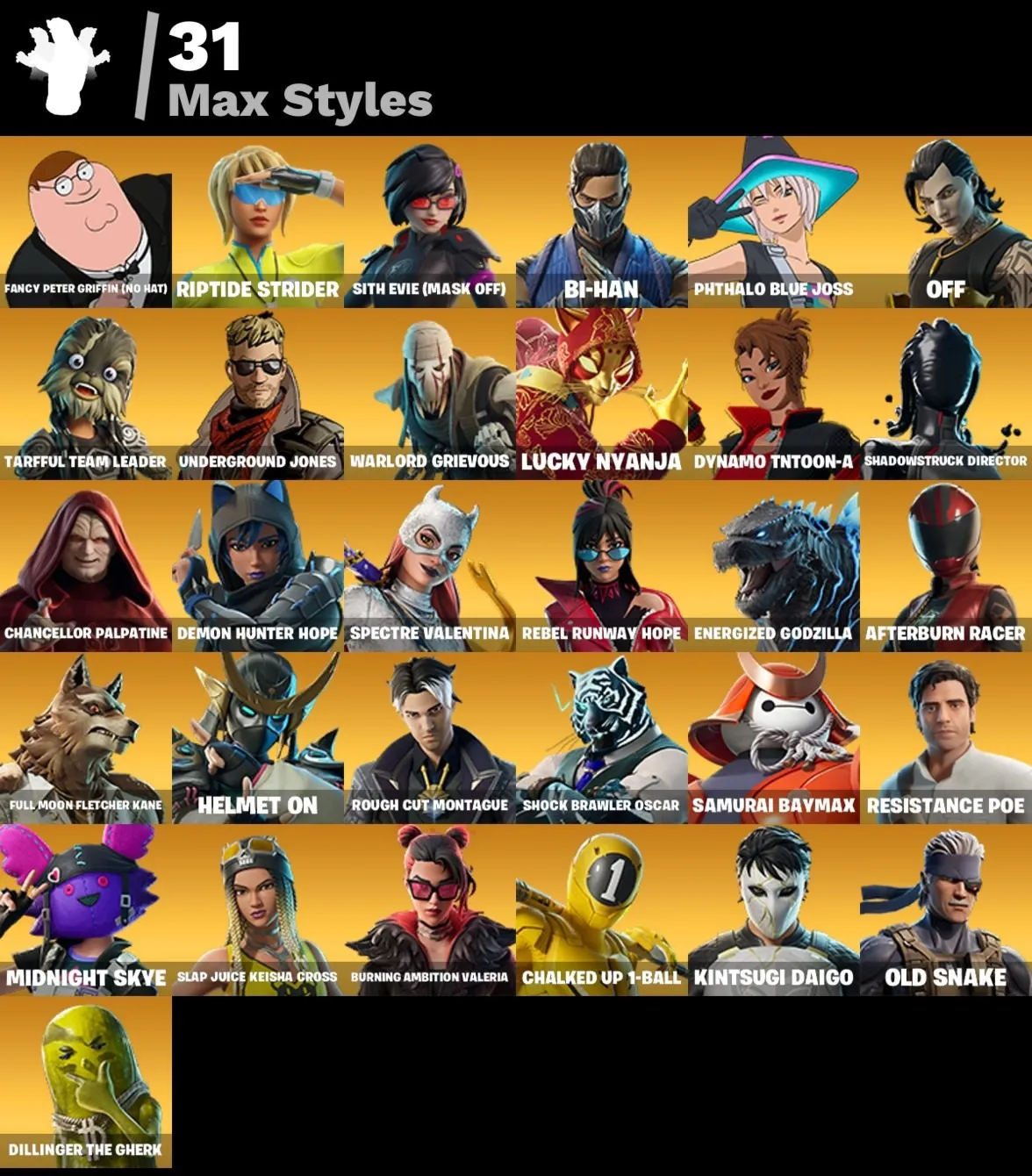 Мгновенный доступ • FN (все платформы) • 64 skins • Peter Griffin•Zeus• Полный доступ