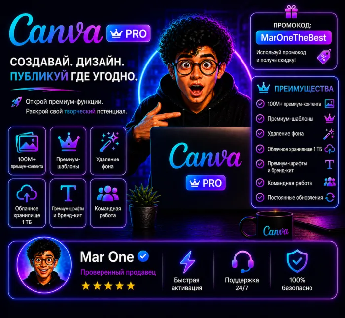 Подписка Canva Pro (1–6 месяцев) | Премиальный доступ к дизайну | Мгновенная доставка