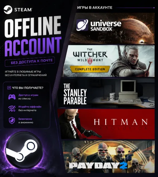 Universe Sandbox, Witcher 3 + DLC, The Stanley Parable,Hitman / Steam /Offline