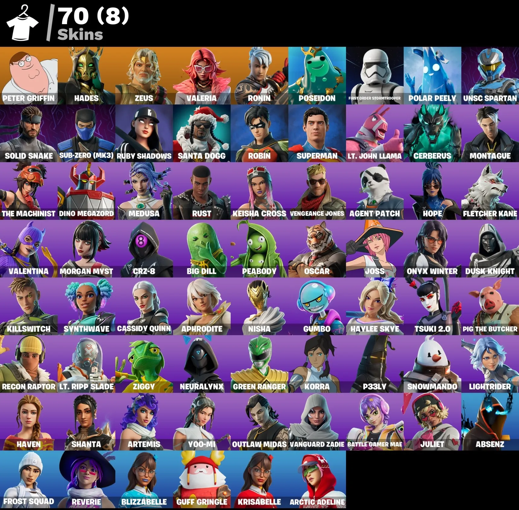Мгновенный доступ • FN (все платформы) • 70 skins • 650 VB • Полный доступ