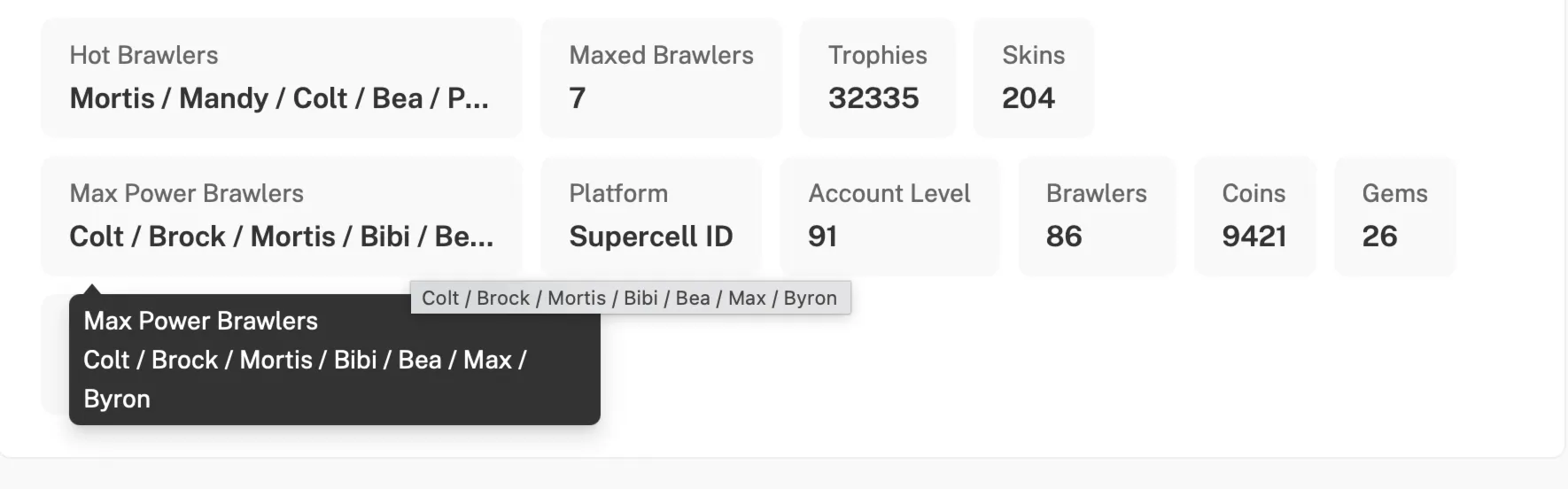 [2in1] BS - CR | 32335 TROPHIES | 86 BRAWLERS | 12 Legendary | 204 Skins