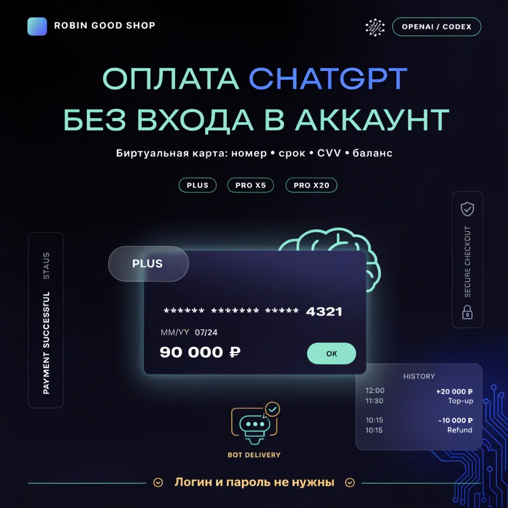CHATGPT / CHAT GPT / OPENAI API / CODEX — КАРТА ОПЛАТЫ PLUS PRO X5 X20 БЕЗ ВХОДА 24/7 - irongamers.ru