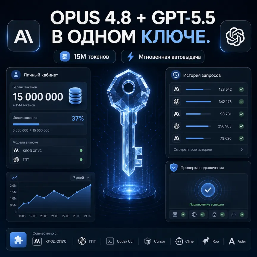 Fable 5 + GPT 5.6 в одном API-ключе 15М Токенов