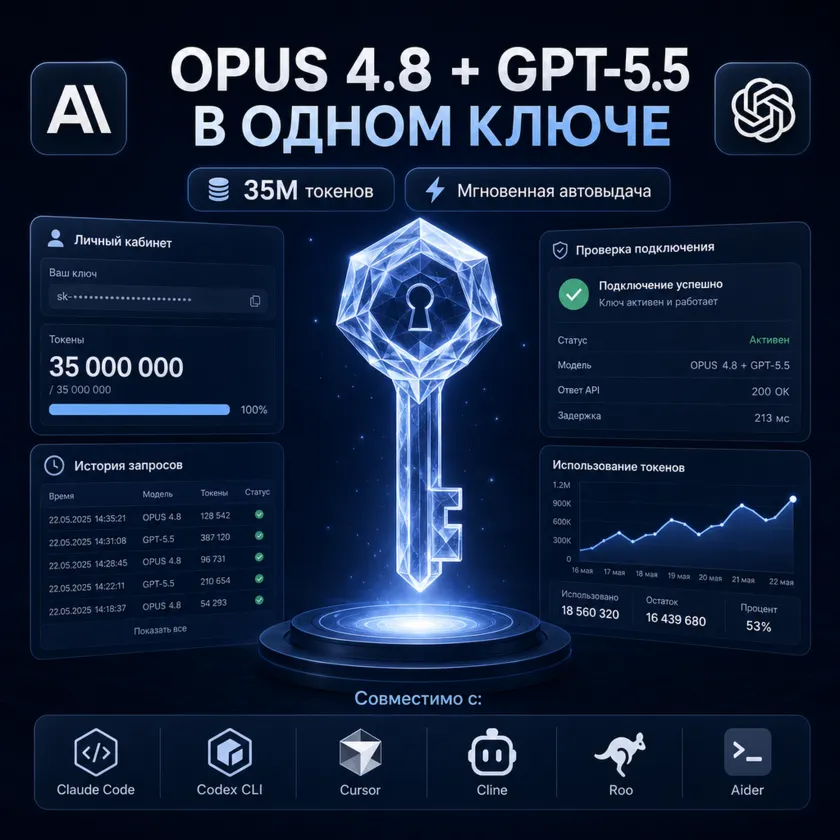 GPT 5.6 + Fable 5 в одном API-ключе 35M токенов