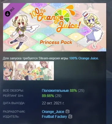 100% Orange Juice - Princess Pack DLC АВТОДОСТАВКА STEAM РОССИЯ - irongamers.ru