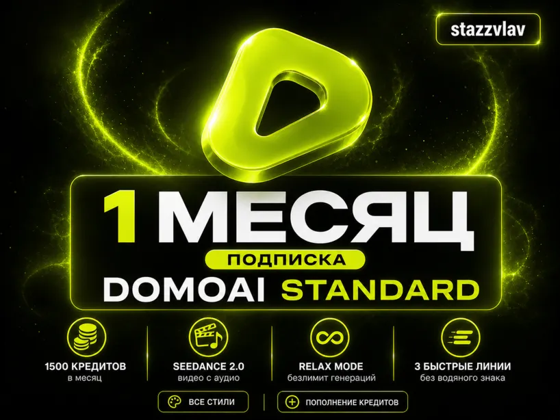 [24/7] DOMO AI STANDARD | 1 МЕСЯЦ | 1500 КРЕДИТОВ + БЕЗЛИМИТ В RELAX | Seedance 2.0 - irongamers.ru