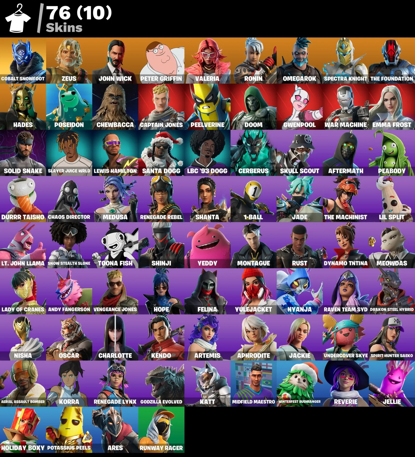 Мгновенный доступ • FN (все платформы) • 76 skins • Zeus • 250 VB • Полный доступ