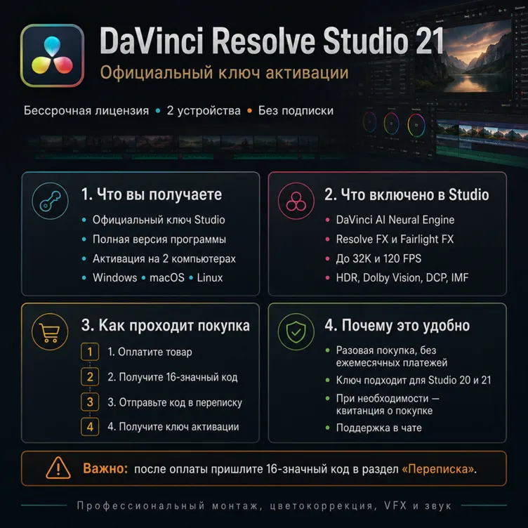 DaVinci Resolve Studio 21 ключ лицензия навсегда - Россия и весь мир