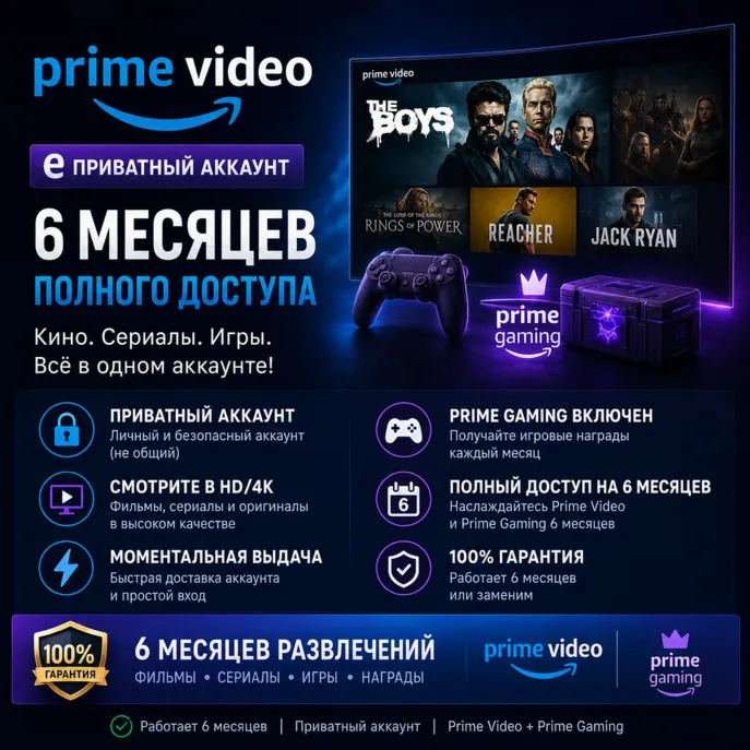 Amazon Prime Video 4K на 1 месяцев | 5 профилей | личный аккаунт - irongamers.ru