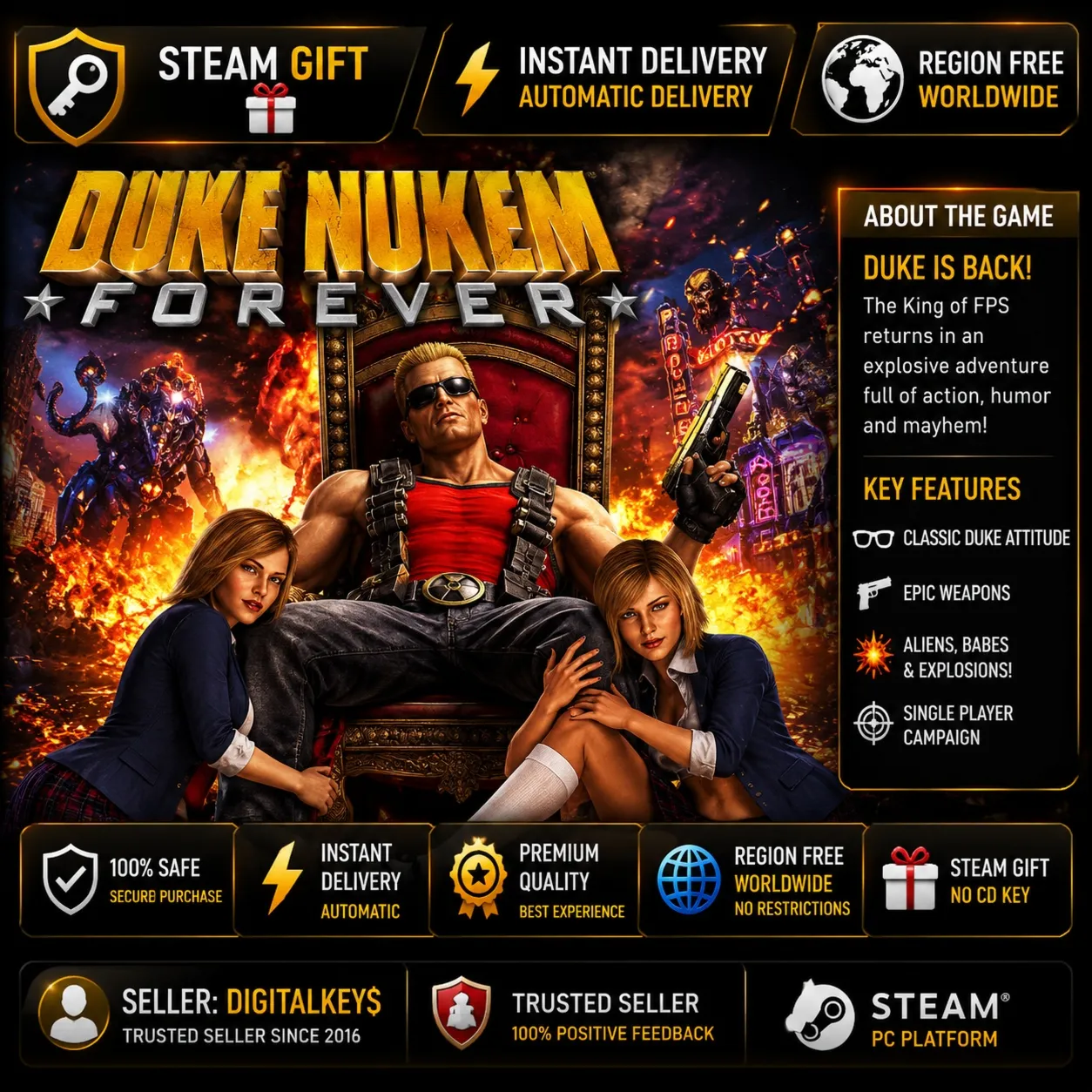 Duke Nukem Forever — PC Steam Gift / Без региональных ограничений / По всему миру