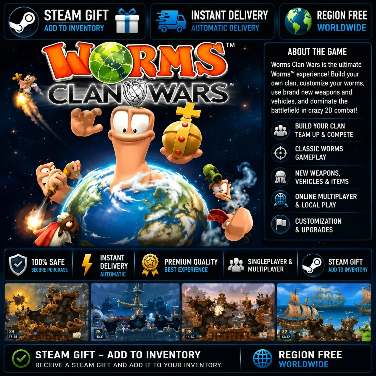 🌍 Worms Clan Wars — PC Steam Gift / Без региона Worldwide