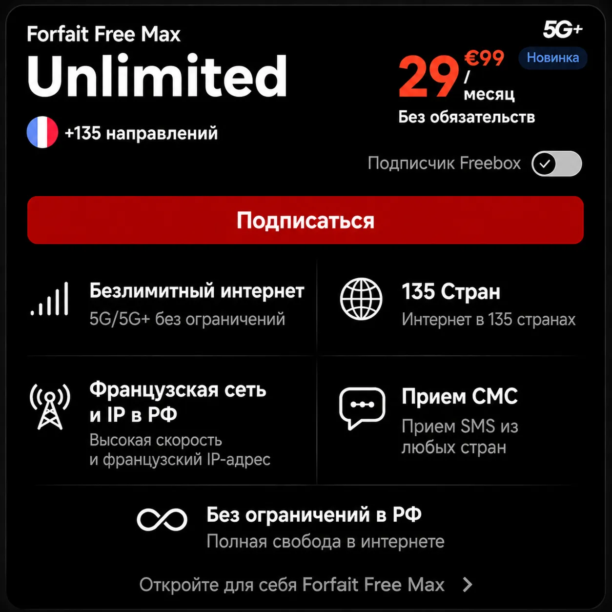 Esim Франция Forfait Free Max Безлимит/35 ГБ/Помощь с оформлением - irongamers.ru