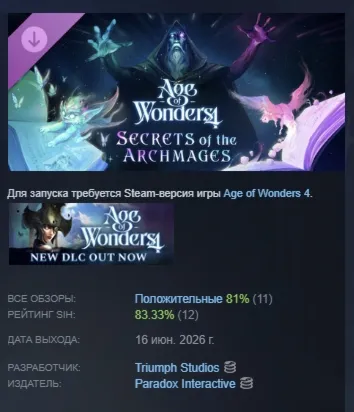 Age of Wonders 4: Secrets of the Archmages DLC АВТОДОСТАВКА STEAM РОССИЯ