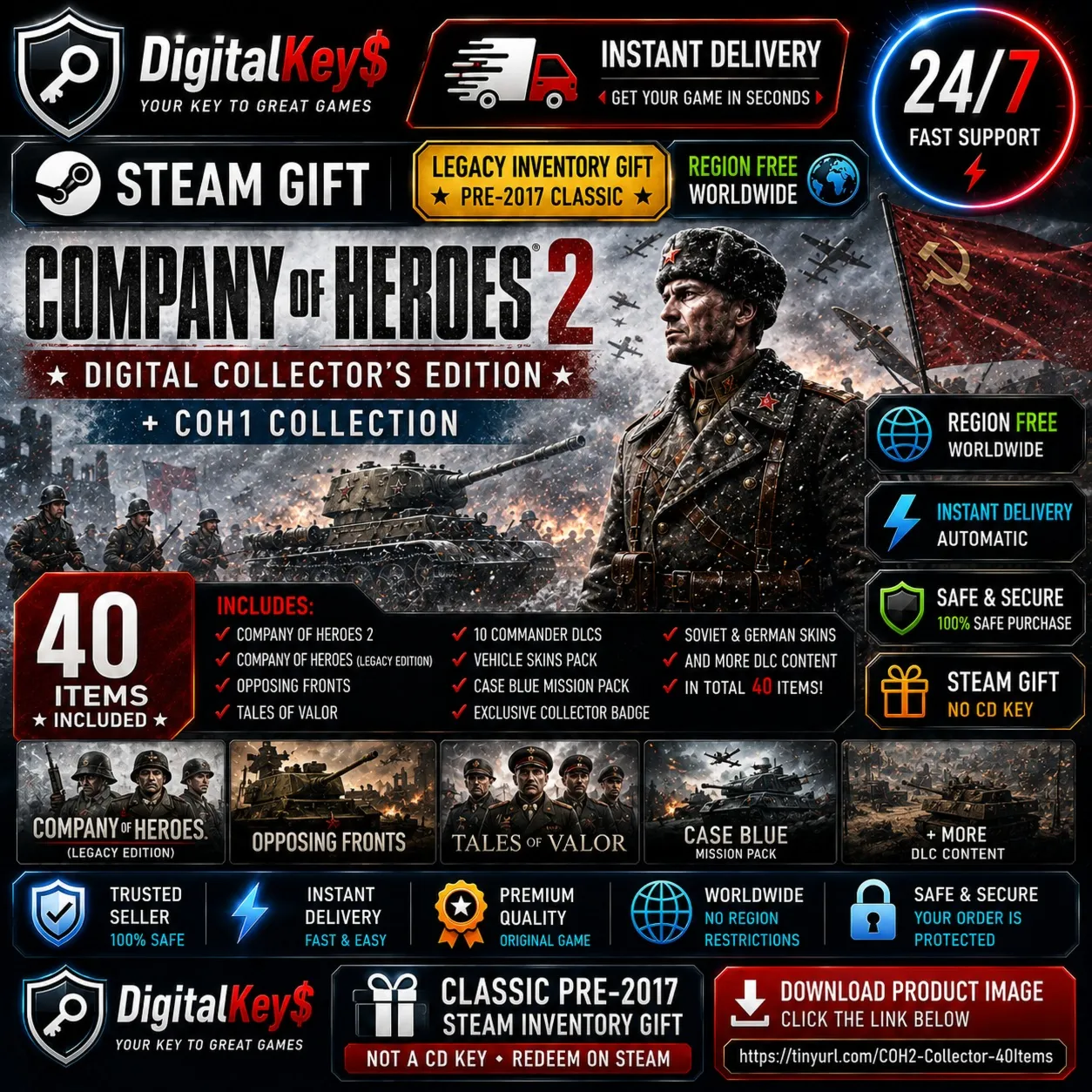 🌍 Company of Heroes 2 Collector + CoH1 Collection — Steam Gift / 40 предметов