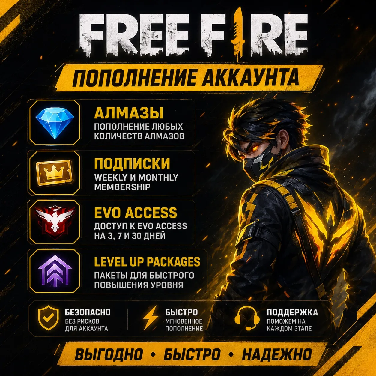FREE FIRE АЛМАЗЫ И ПОДПИСКИ | БЫСТРОЕ ПОПОЛНЕНИЕ СНГ
