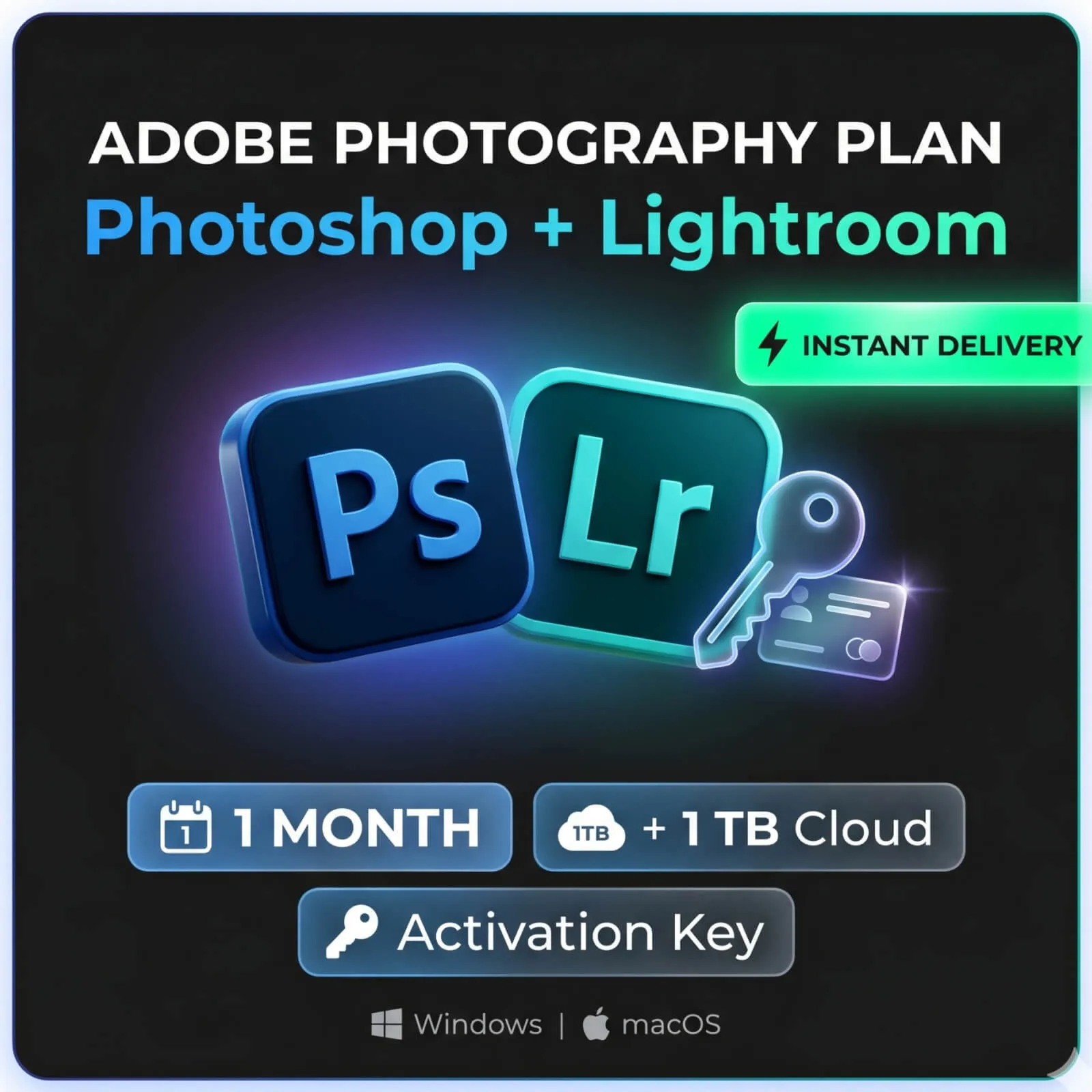 Adobe Photography Plan, Photoshop+Lightroom, 1 месяц ключ активации - irongamers.ru