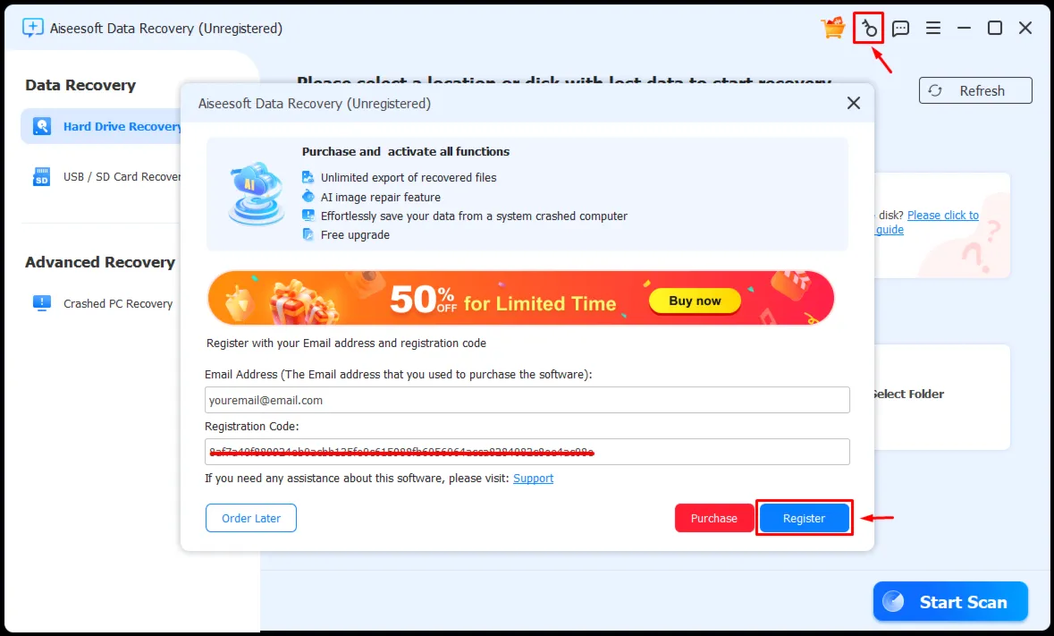 Aiseesoft Data recovery Код регистрации на 1 год