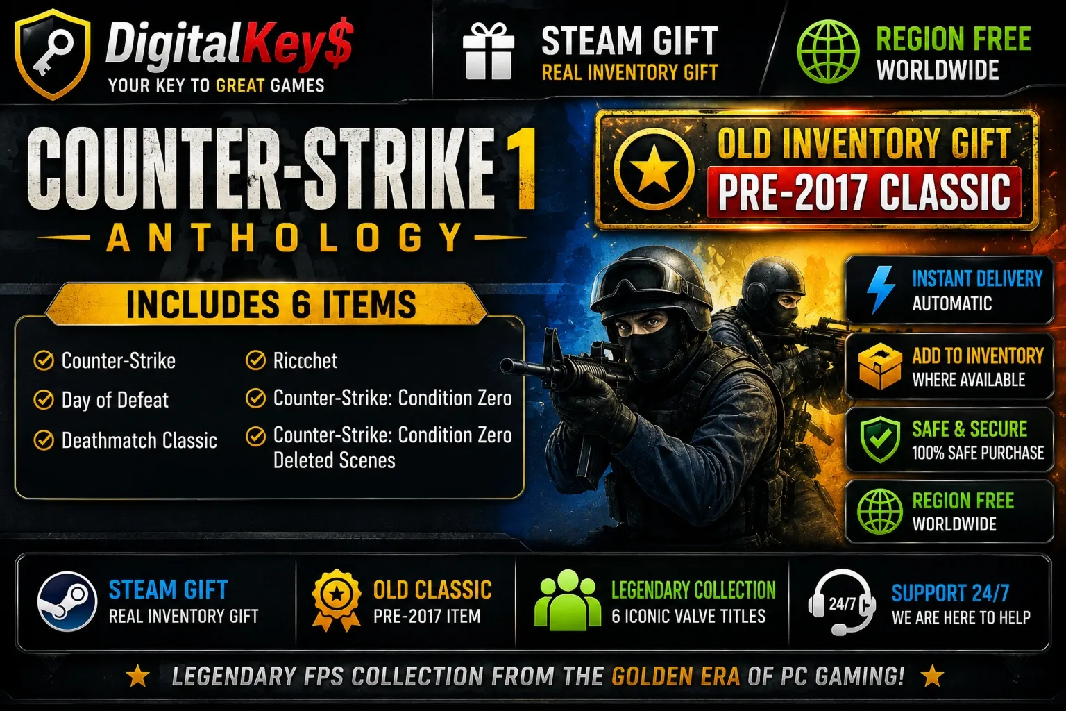 🌍 Counter-Strike 1 Anthology — ПК Steam Gift / 6 предметов