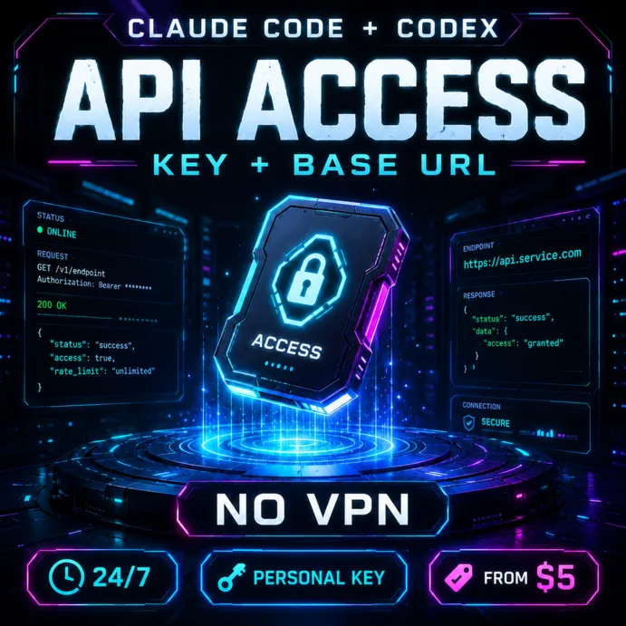 [24/7] Claude Code API — ключ + Base URL, Opus 4.8 / Sonnet 4.6, без 