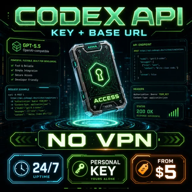 [24/7] Codex OpenAI/ChatGpt — ключ + Base URL, GPT-5.5 / other, без 
