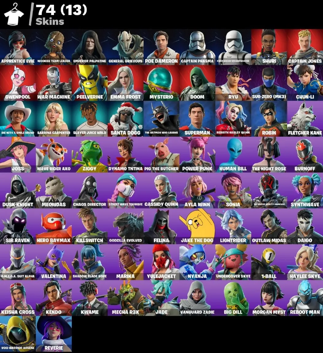 Мгновенный доступ • FN (все платформы) • 74 skins •  400 VB • Полный доступ