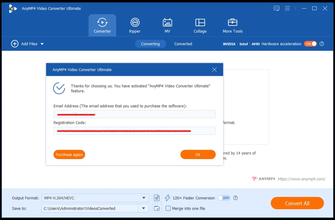 AnyMP4 Video Converter Ultimate Код регистрации на 1 год