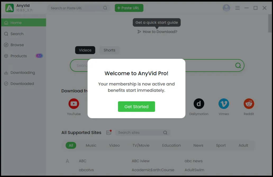 AmoyShare AnyVid AI-Powered Video Downloader Аккаунт