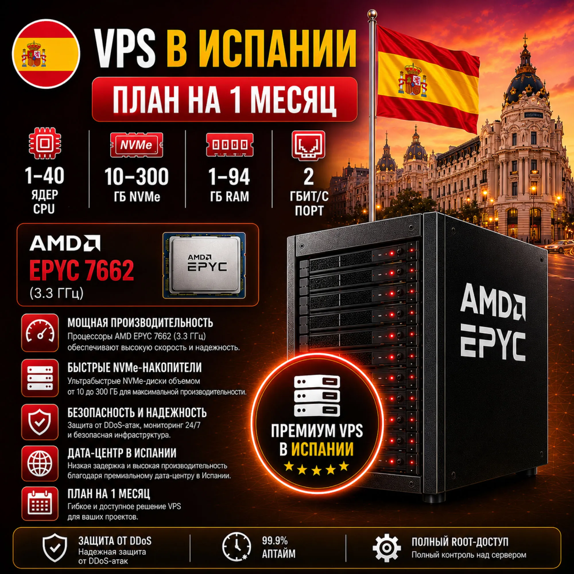 Испания VPS - 1 Месяц | AMD EPYC 7662 | Быстрый NVMe | Порт 2 Гбит/с - irongamers.ru