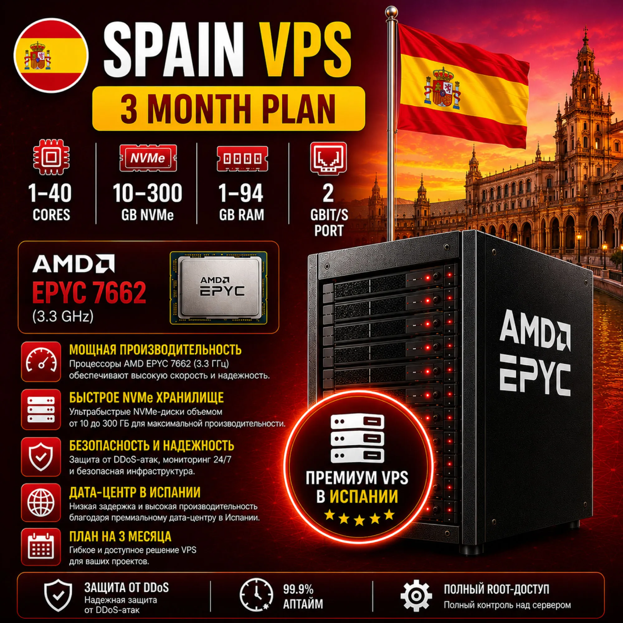 Испания VPS - 3 Месяца | AMD EPYC 7662 | Быстрый NVMe | Порт 2 Гбит/с - irongamers.ru