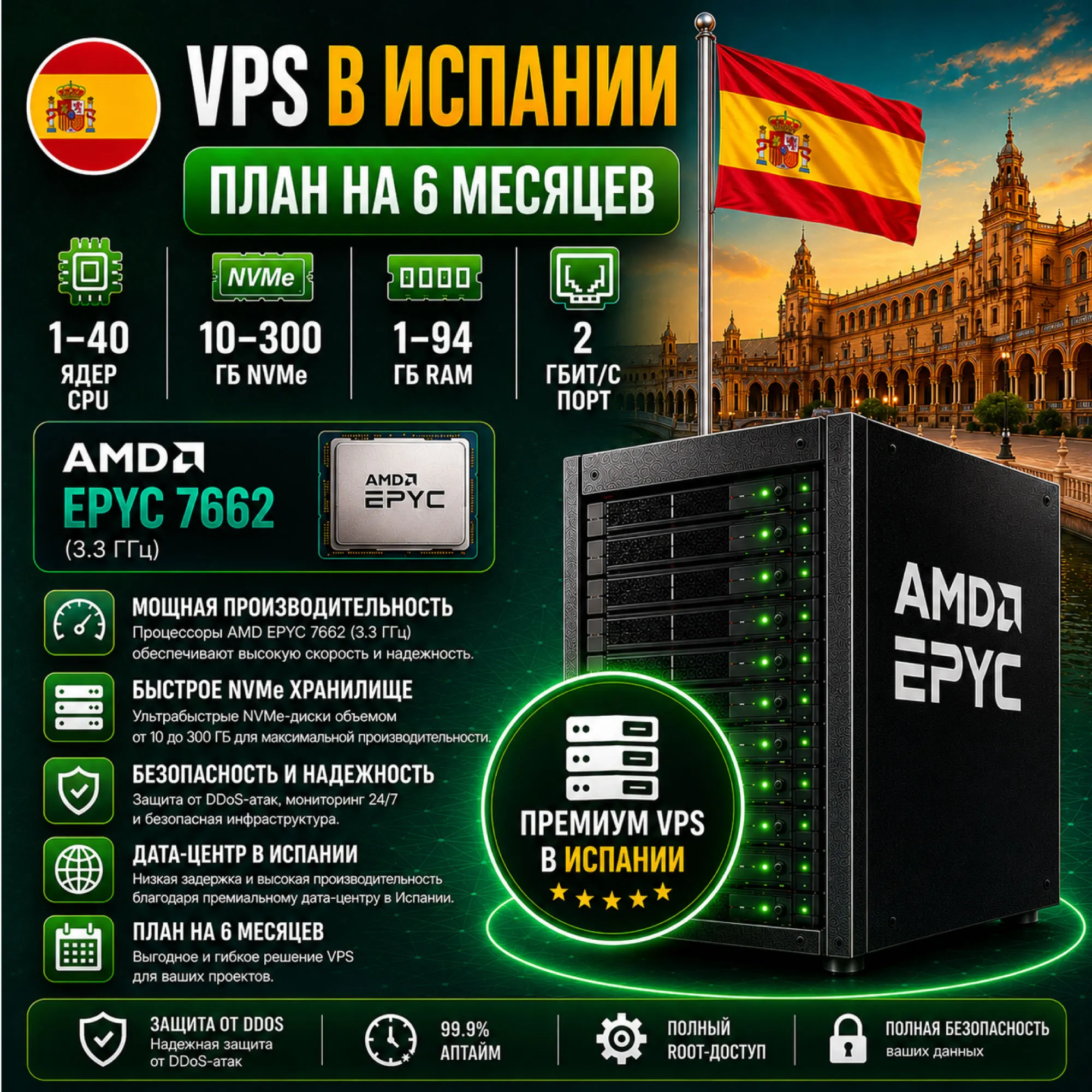 Испания VPS - 6 Месяцев | AMD EPYC 7662 | Быстрый NVMe | Порт 2 Гбит/с - irongamers.ru