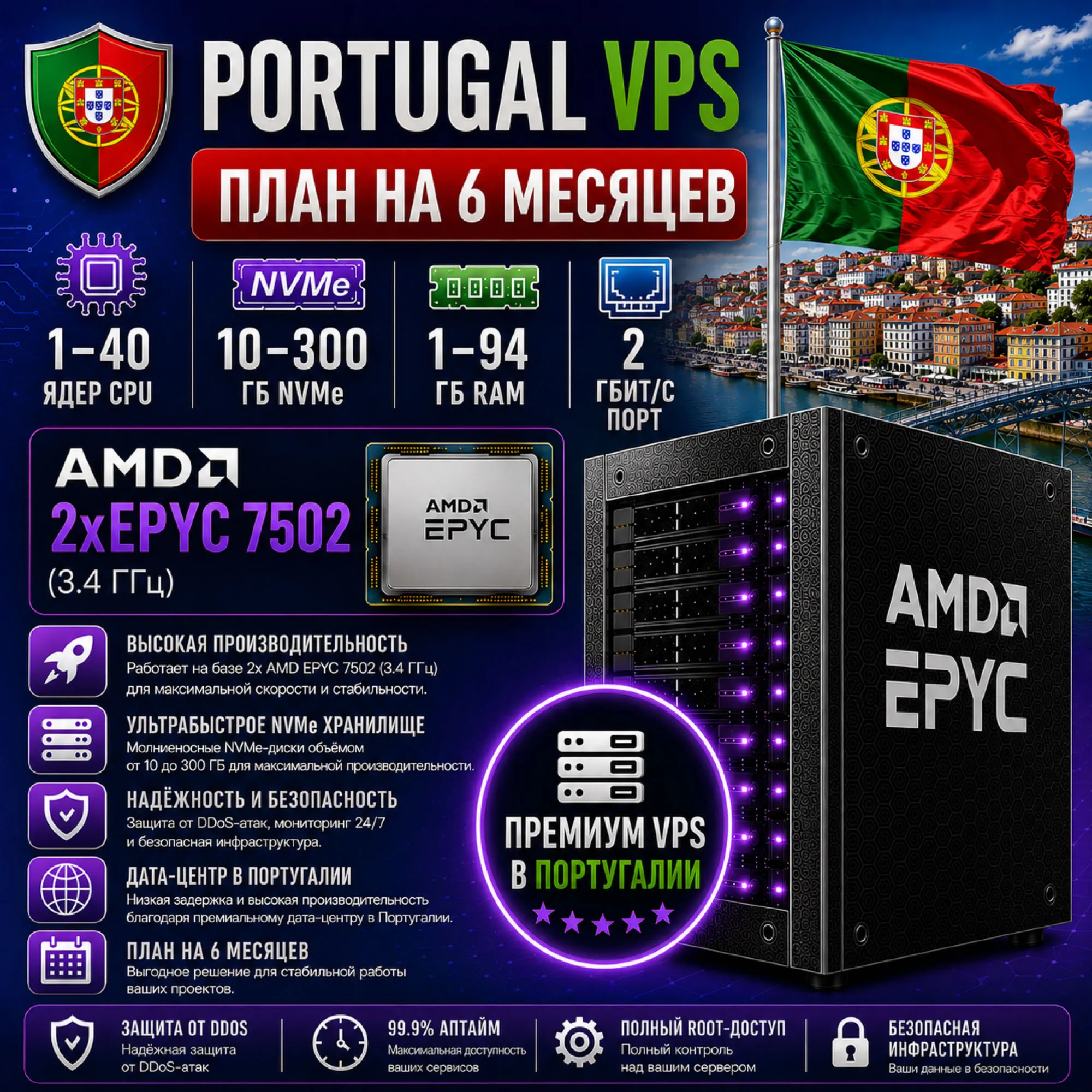 Португалия VPS - 6 Месяцев | AMD 2xEPYC 7502 | Быстрый NVMe | Порт 2 Гбит/с - irongamers.ru
