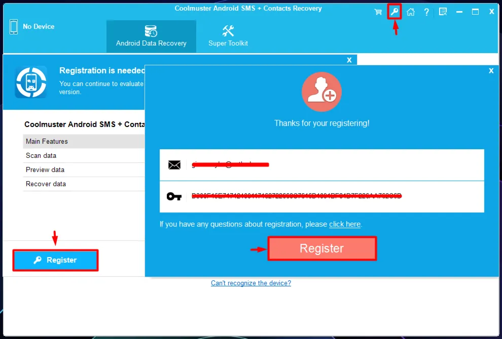 Coolmuster Android SMS + Contacts Recovery Аккаунт