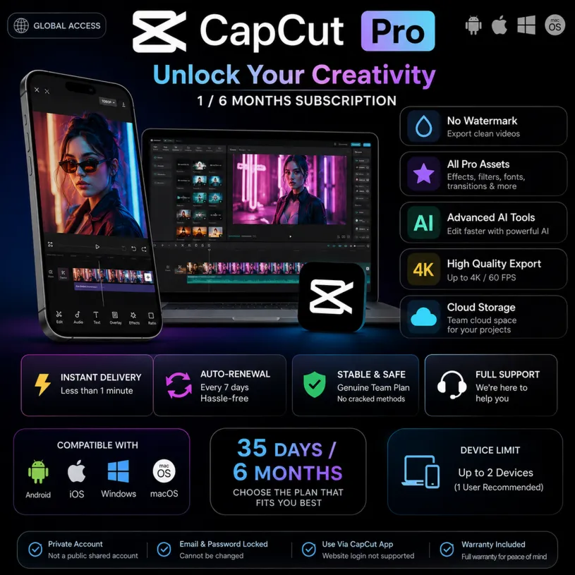 CapCut Pro Subscription — 1 / 6 Months - irongamers.ru