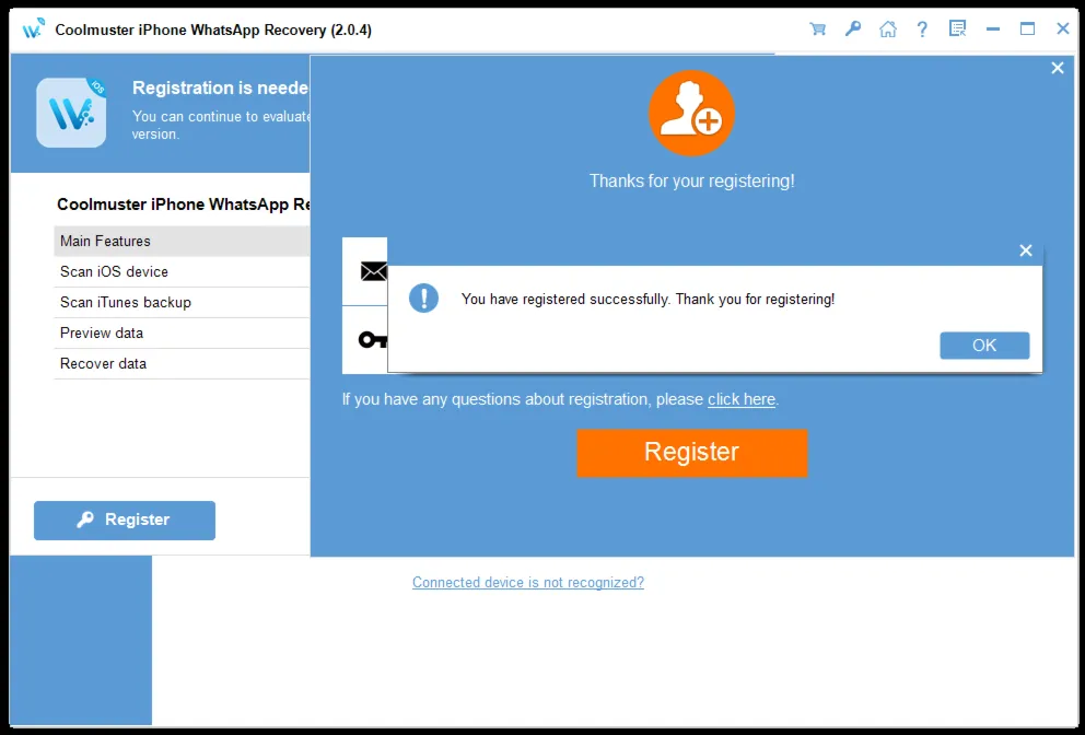 Coolmuster iPhone WhatsApp Recovery Аккаунт