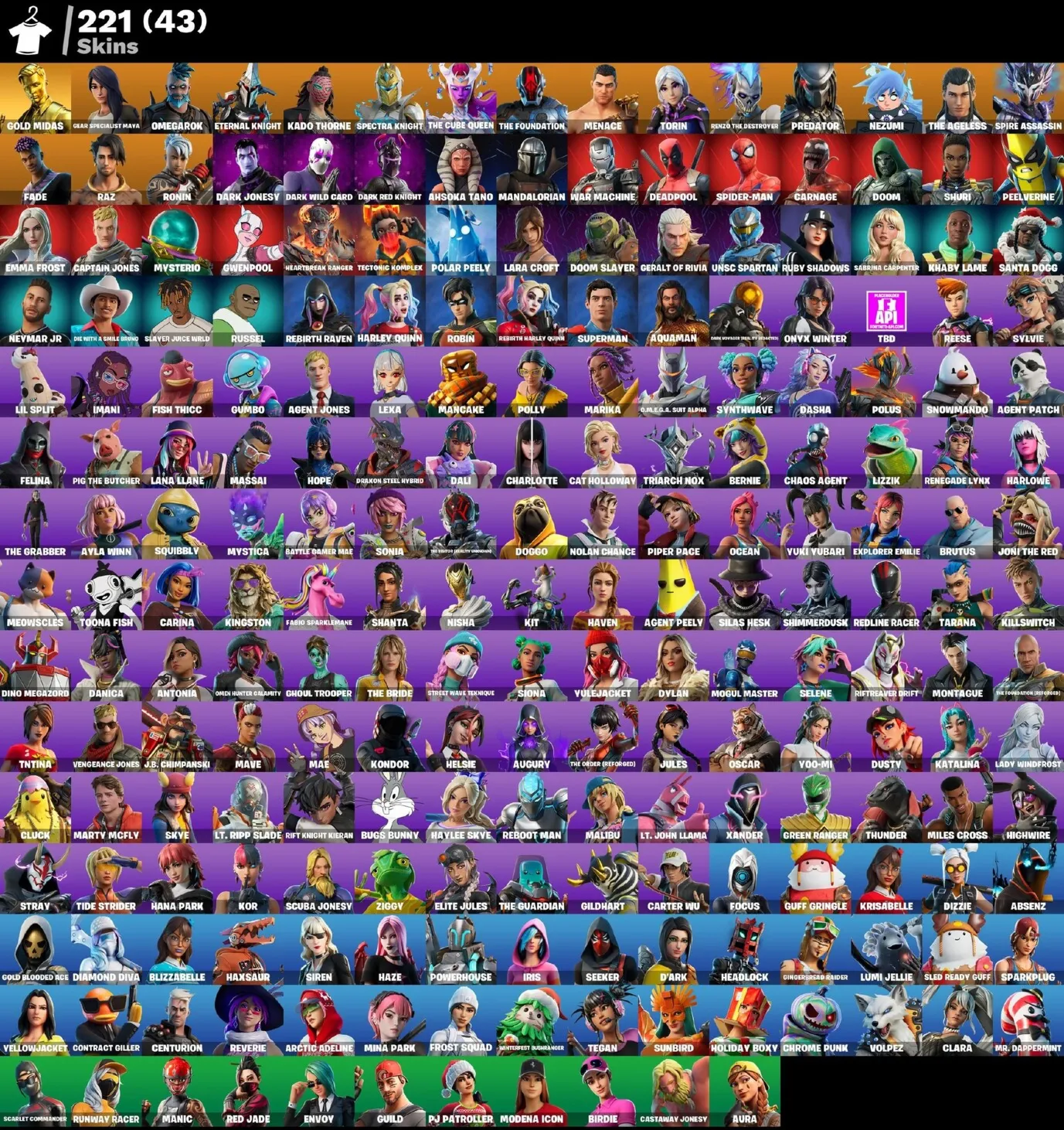 Мгновенный доступ • FN (все платформы) • 221 skins • Gold Midas • Полный доступ