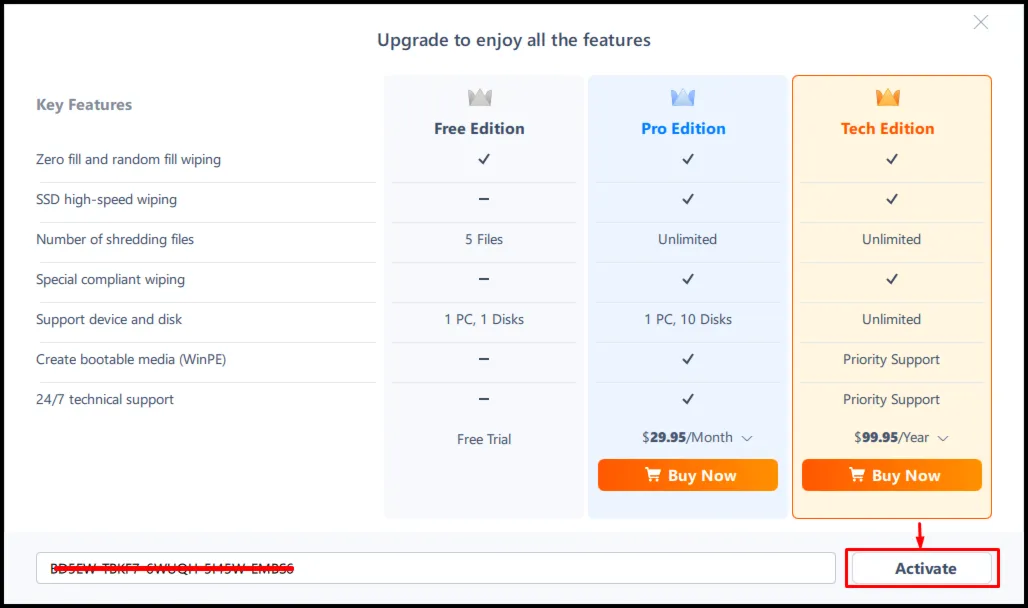 EaseUS BitWiper Professional Код лицензии на 1 месяц
