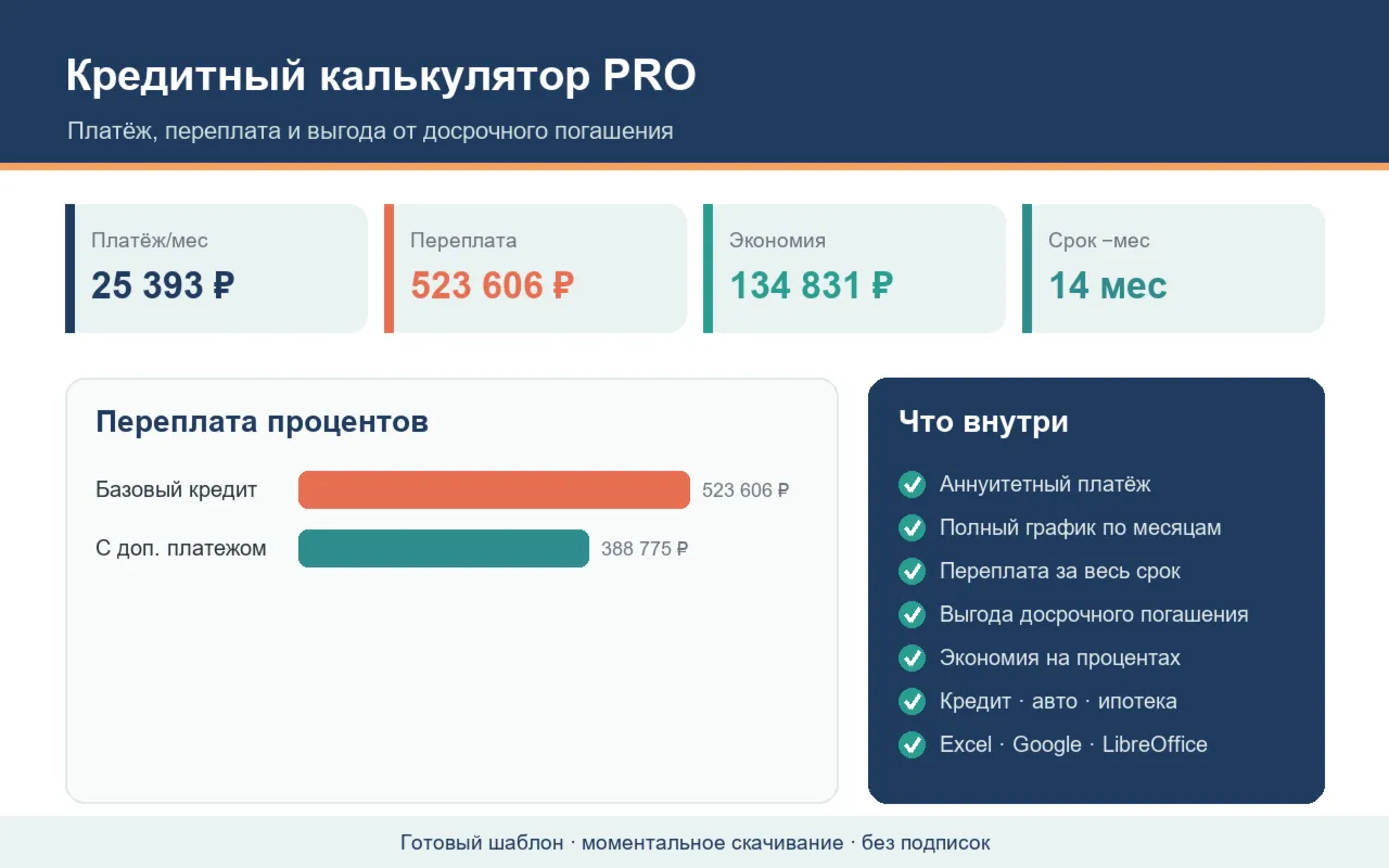 Кредитный калькулятор PRO — платёж, переплата и выгода досрочного погашения (Excel, и - irongamers.ru